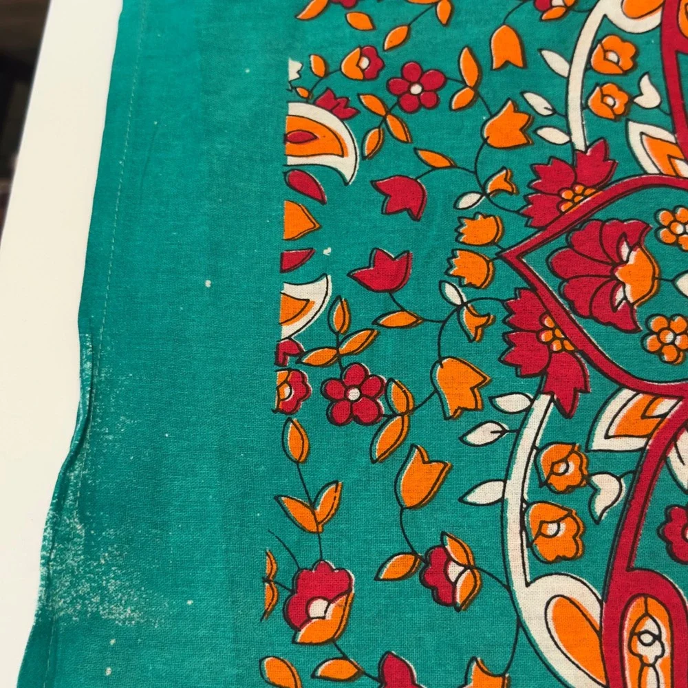 Indian Mandala Tapestry Orange Teal Elephant Paisley Vintage 82x92 Oblong Decor